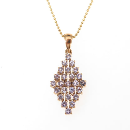 925 Sterling Silver Gold Plated Real Tanzanite Ball Beaded Chain Necklace 20"