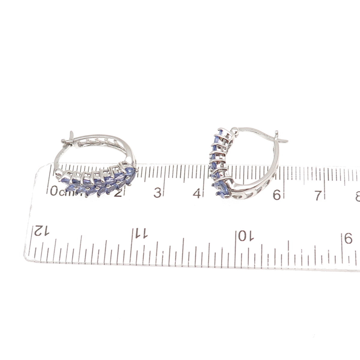 Chuck Clemency 925 Sterling Silver Real Marquise-Cut Tanzanite Hoop Earrings