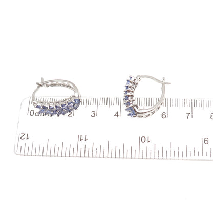 Chuck Clemency 925 Sterling Silver Real Marquise-Cut Tanzanite Hoop Earrings
