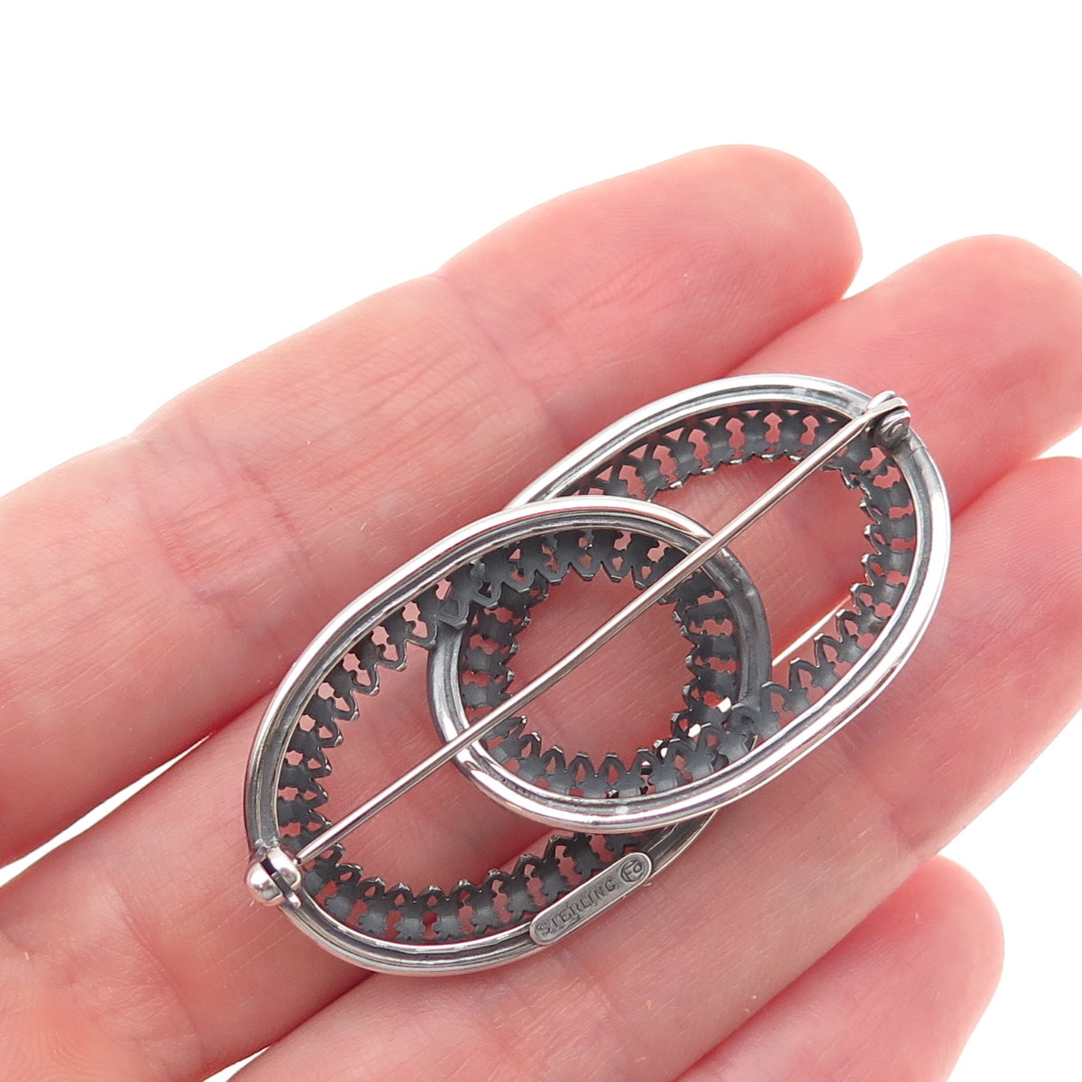 Danecraft 925 Sterling Silver Antique Art Deco Interlocked Floral Pin Brooch