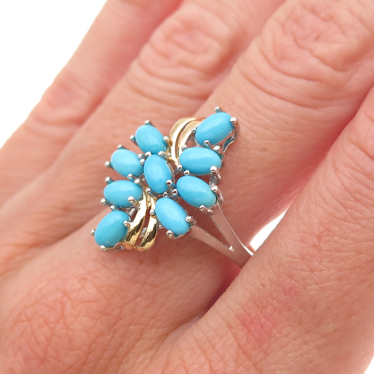 Chuck Clemency 925 Sterling 2-Tone Real Sleeping Beauty Turquoise Ring Size 8.25