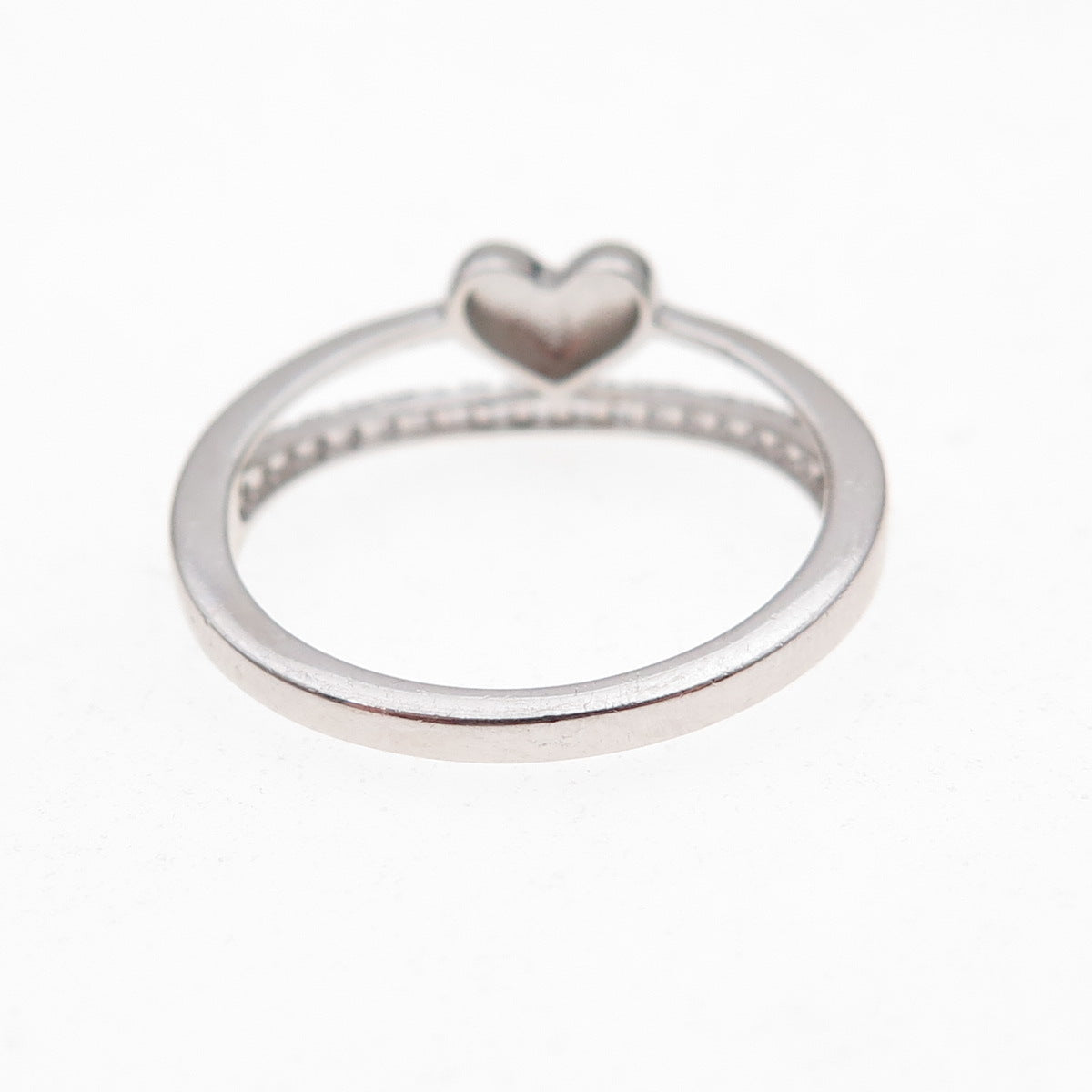925 Sterling Silver Round-Cut C Z Heart Ring Size 7