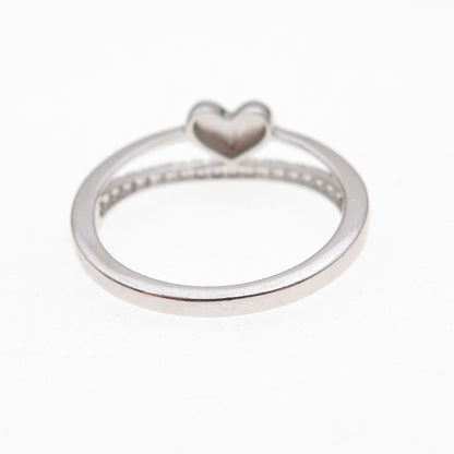 925 Sterling Silver Round-Cut C Z Heart Ring Size 7