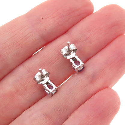 Chuck Clemency 925 Sterling Silver Real Oval & Round-Cut Tanzanite Stud Earrings