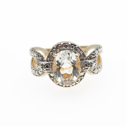DEE BERKLEY 925 Sterling Silver Gold Plated Real White Topaz Ring Size 5