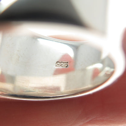 925 Sterling Silver Vintage Real Red Garnet & MOP Modernist Ring Size 7.75