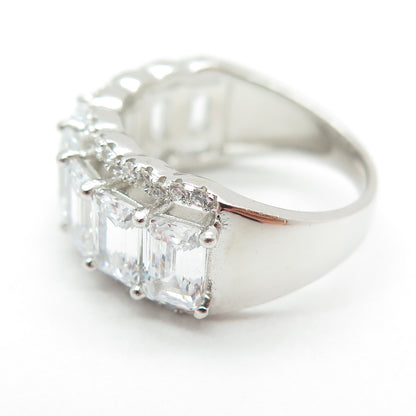 925 Sterling Silver Emerald & Round-Cut C Z Promise Ring Size 7