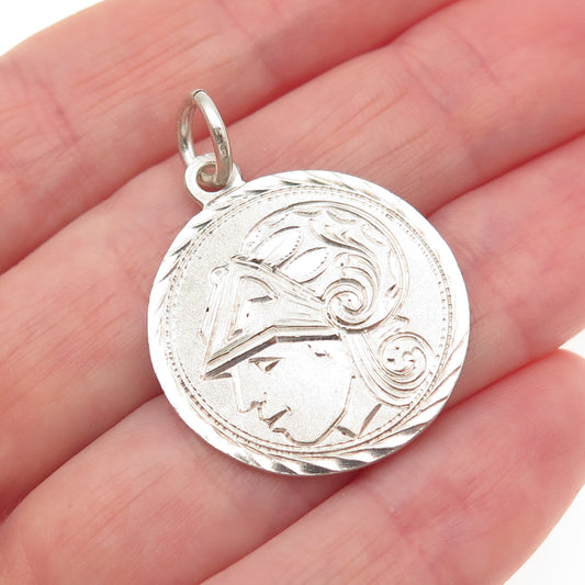 925 Sterling Silver Antique Art Deco Athena Goddess Coin Acropolis Charm Pendant