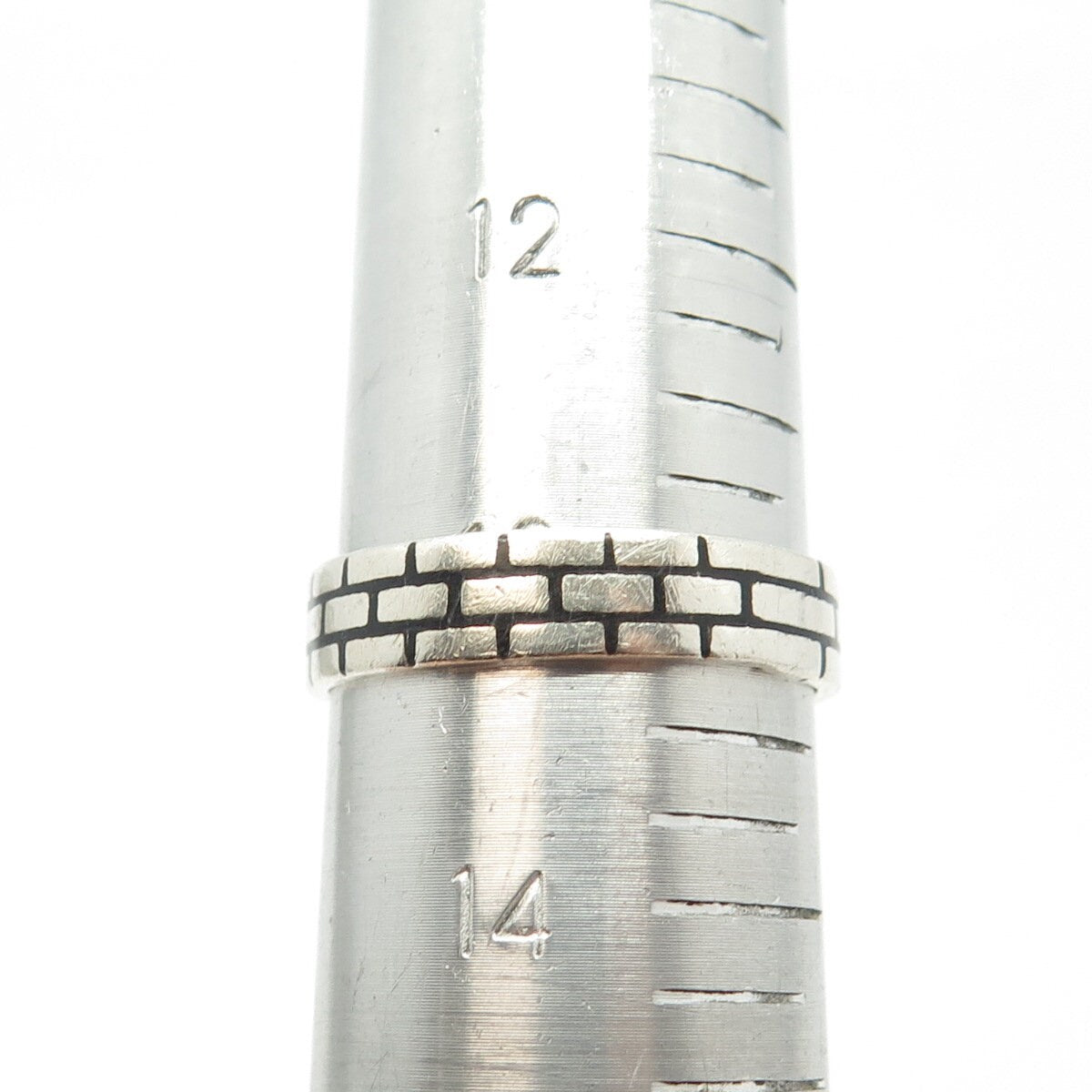 925 Sterling Silver Vintage Mexico Brick Wall Band Ring Size 13.25