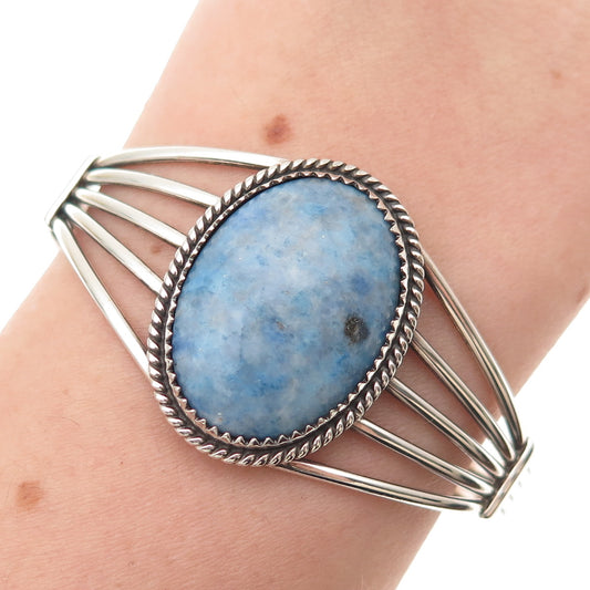 Old Pawn Sterling Silver Vintage Denim Lapis Adjustable Tribal Bracelet 6.25"