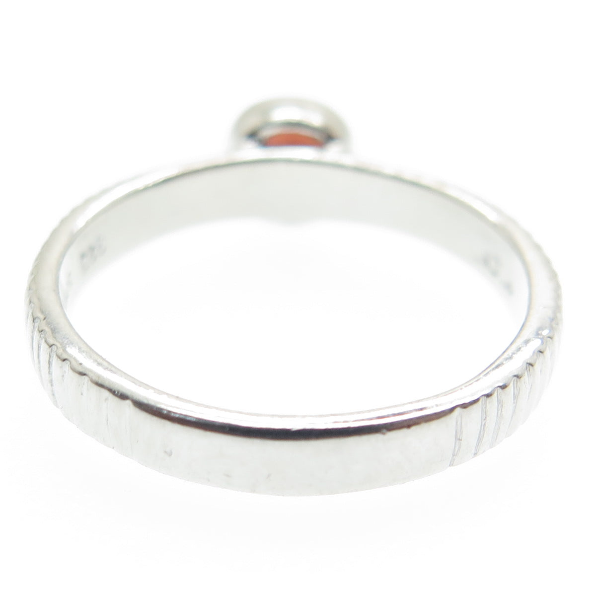 925 Sterling Silver Real Checkered Red Garnet Gemstone Ribbed Ring Size 8