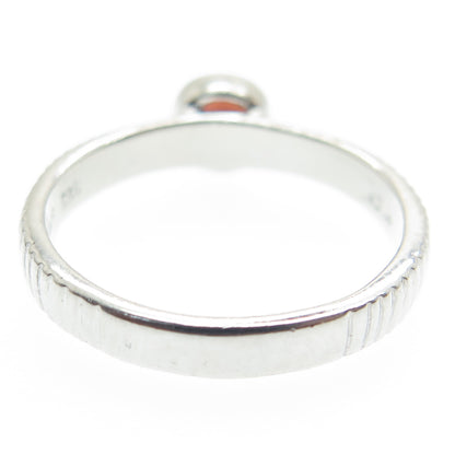 925 Sterling Silver Real Checkered Red Garnet Gemstone Ribbed Ring Size 8