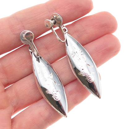 925 Sterling Silver Antique Art Deco Niello Hindu Goddess Screw Back Earrings
