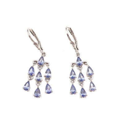 Chuck Clemency 925 Sterling Silver Real Pear-Cut Tanzanite Dangle Earrings