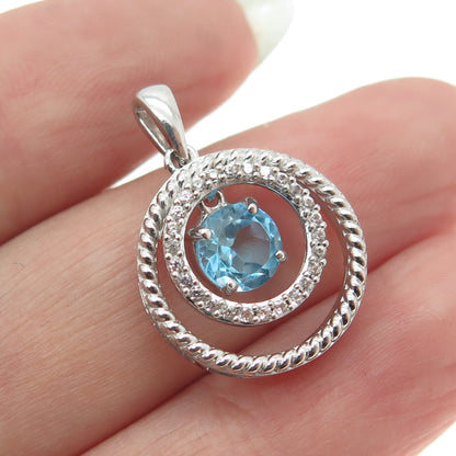 JANE SAYMOUR 925 Sterling Silver Real White & Blue Topaz Gemstone Pendant