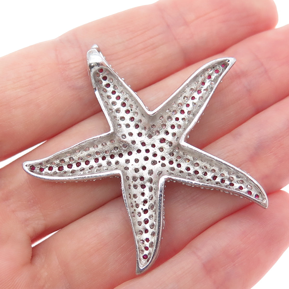 925 Sterling Silver Round-Cut Lab-Created Ruby & C Z Starfish Slide Pendant