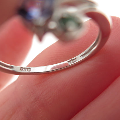 Chuck Clemency 925 Sterling Silver Real Tanzanite & Emerald Heart Ring Size 8