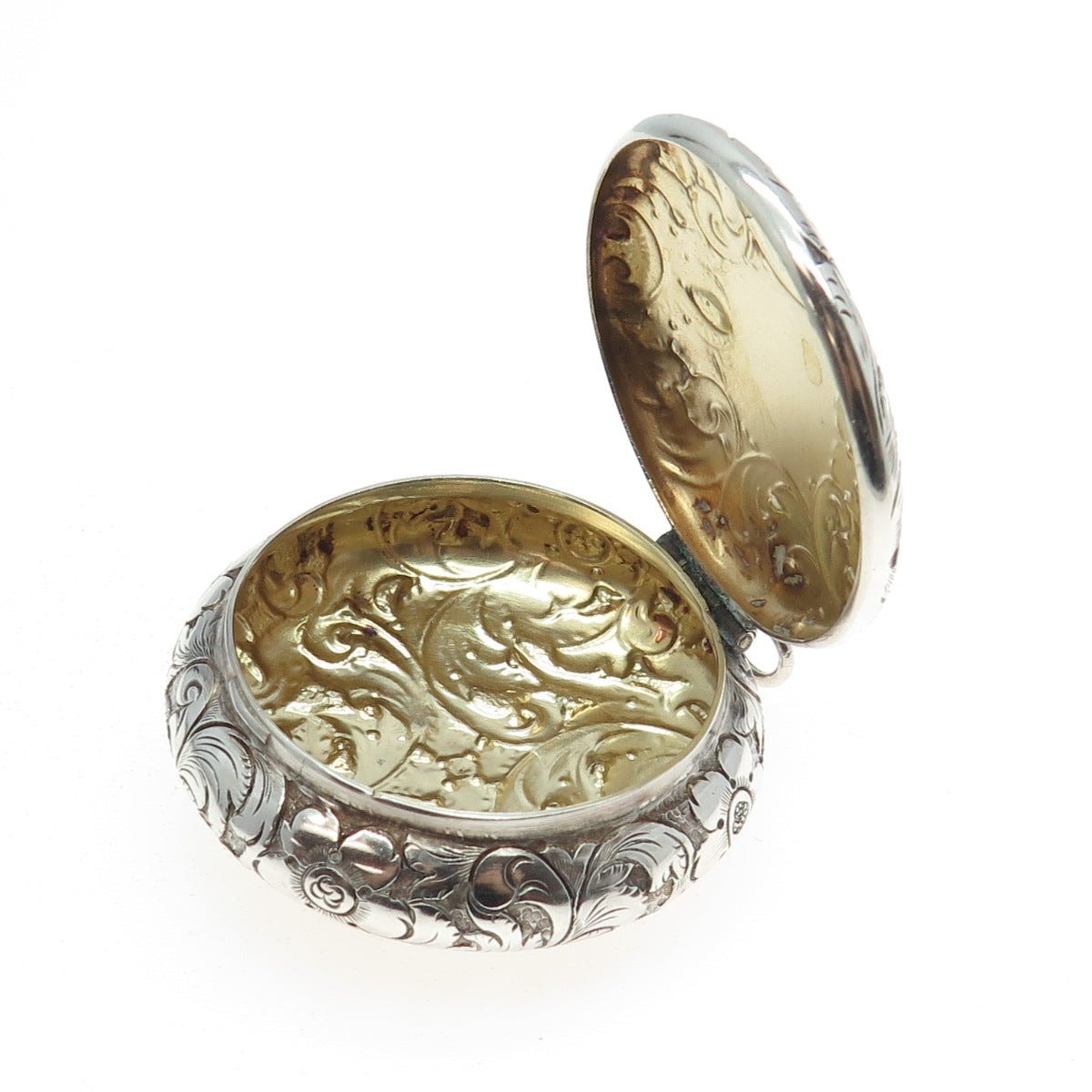 METALLURGIC ART Sterling Silver Antique Art Deco Engraved Floral Jewelry Box #64