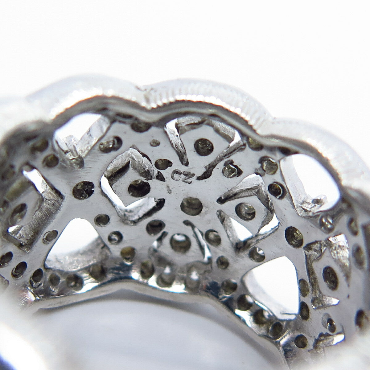 925 Sterling Silver Pave C Z Ornate Wide Band Ring Size 7.25