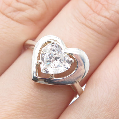 925 Sterling Silver Heart-Cut C Z Promise Ring Size 9
