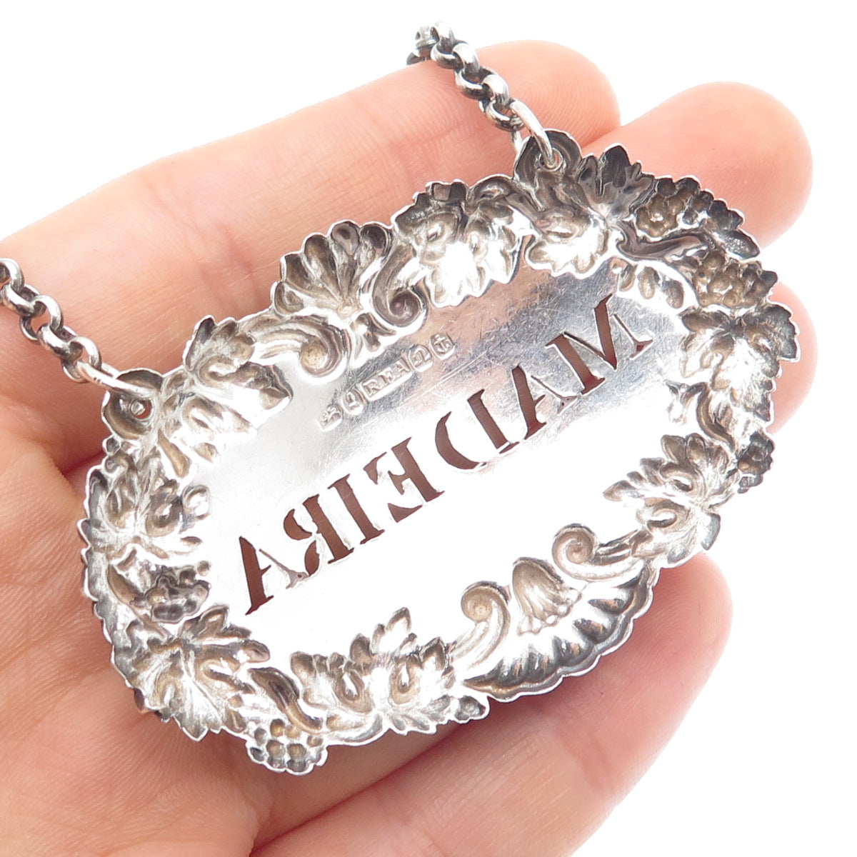 ROBINSON EDKINS & ASTON 925 Sterling Antique 1836 Birmingham Madeira Bottle Tag