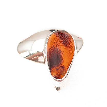 925 Sterling Silver Vintage Poland Real Amber Modernist Pin Brooch