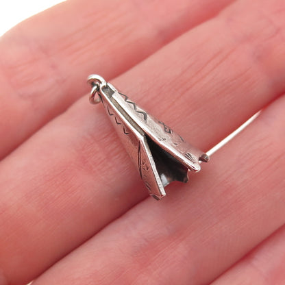 Old Pawn 925 Sterling Silver Vintage Indian Teepee Tribal 3D Mini Charm Pendant