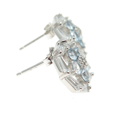 925 Sterling Silver White & Blue C Z Stud Earrings