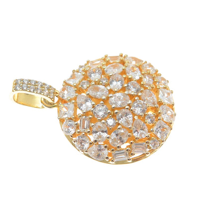 925 Sterling Silver Gold Plated Multi-C Z Sparkle Round Pendant