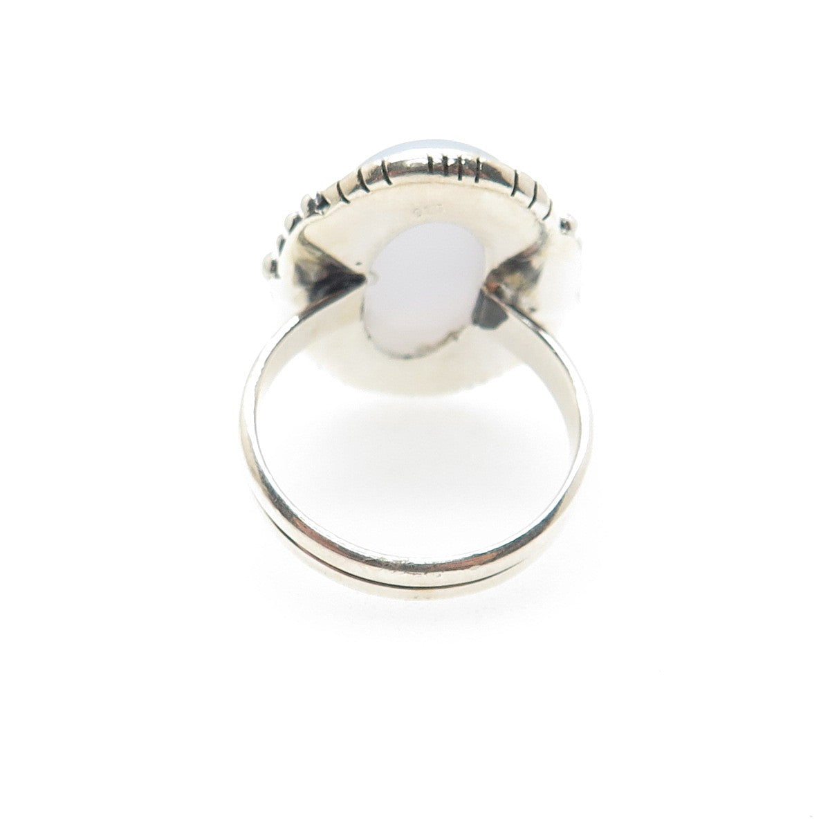925 Sterling Silver Vintage Real Cabochon Chalcedony Beaded Ring Size 10