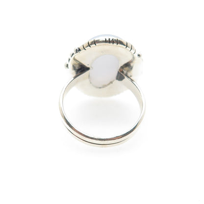 925 Sterling Silver Vintage Real Cabochon Chalcedony Beaded Ring Size 10