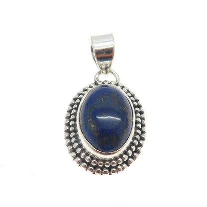 925 Sterling Silver Vintage Real Lapis Lazuli Granulated Pendant