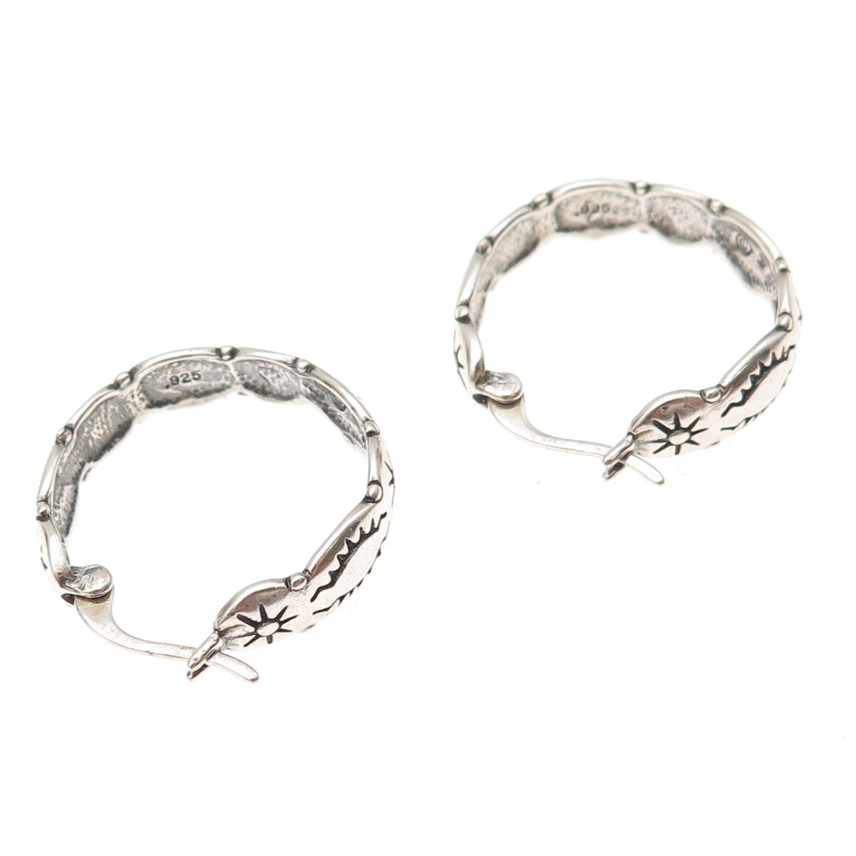 Shube 925 Sterling Silver Vintage Sun Symbol Oxidized Hoop Earrings