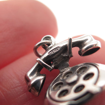 925 Sterling Silver Antique Art Deco I Love You Rotary Phone 3D Mini Pendant