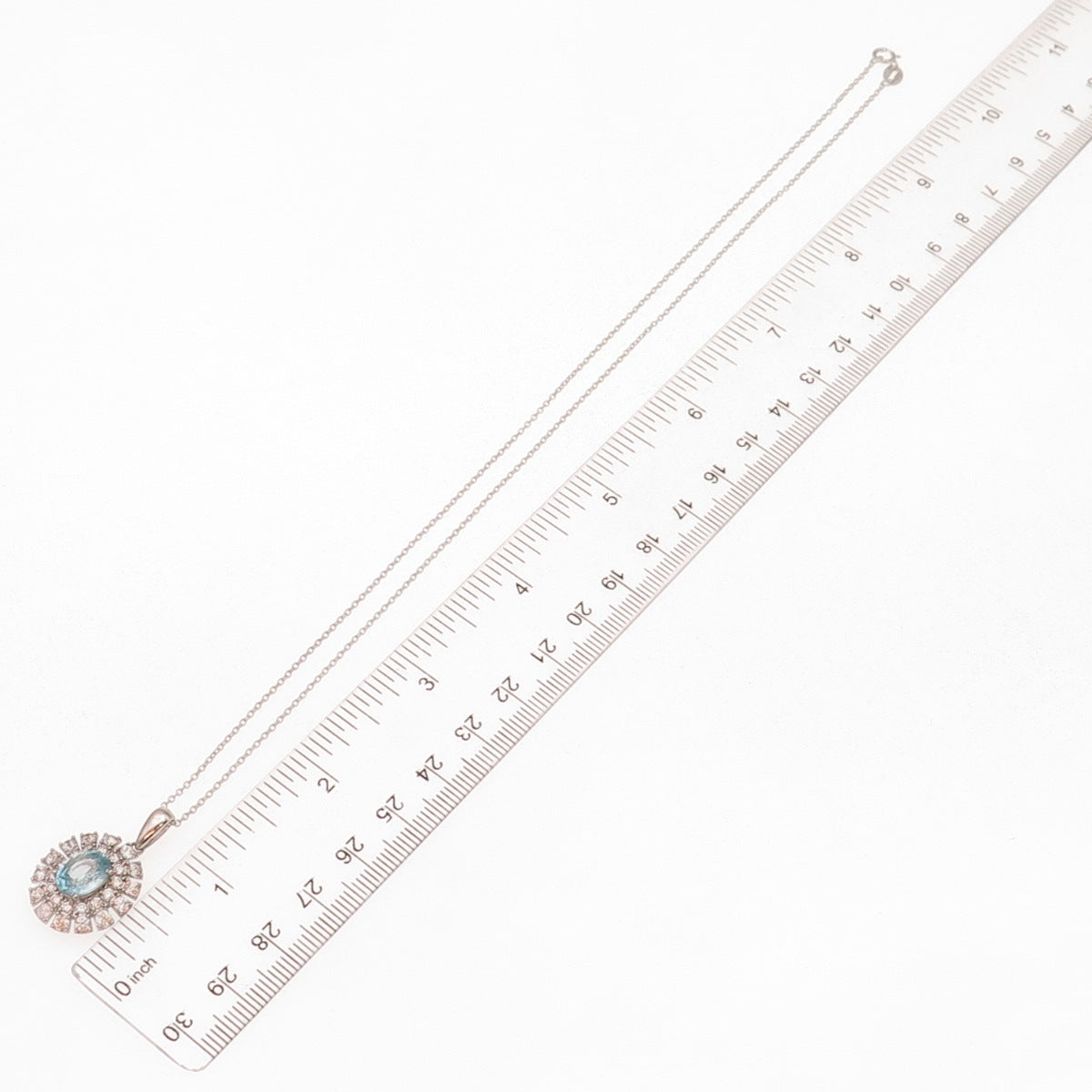 925 Sterling Silver Real Blue & White Topaz Floral Cable Chain Necklace 18"