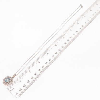 925 Sterling Silver Real Blue & White Topaz Floral Cable Chain Necklace 18"