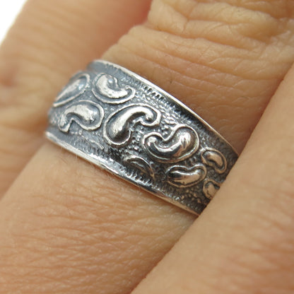 925 Sterling Silver Vintage European Bean Pattern Oxidized Ring Size 7