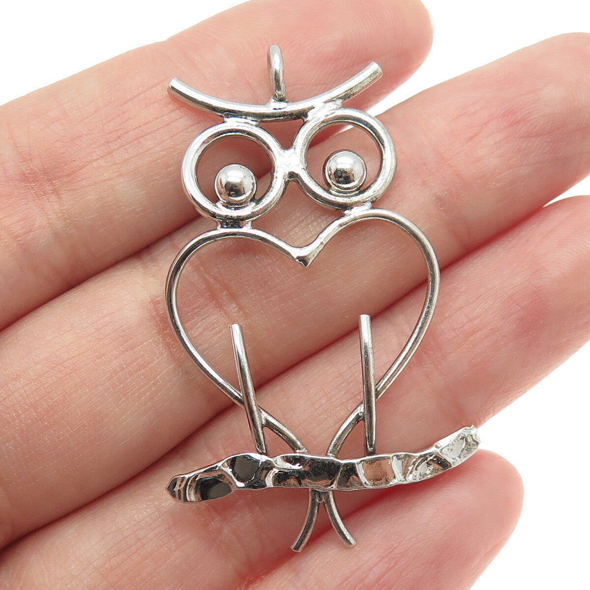 A & Z 925 Sterling Silver Vintage Wise Owl Modernist Pendant