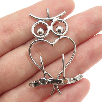 A & Z 925 Sterling Silver Vintage Wise Owl Modernist Pendant