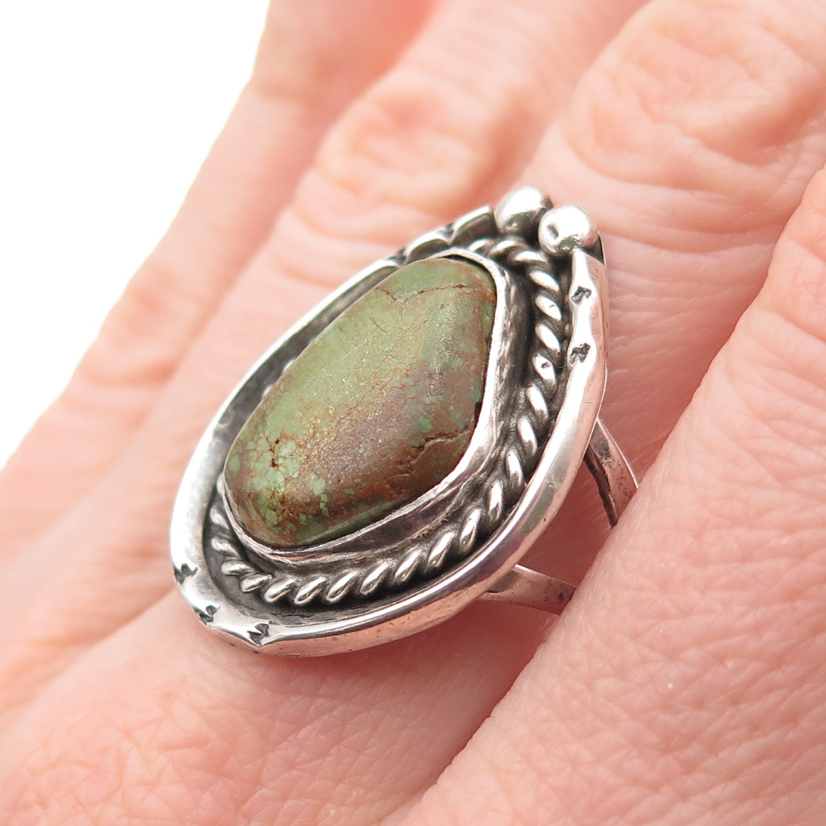 Old Pawn 925 Sterling Silver Vintage Southwestern Royston Turquoise Ring Size 8