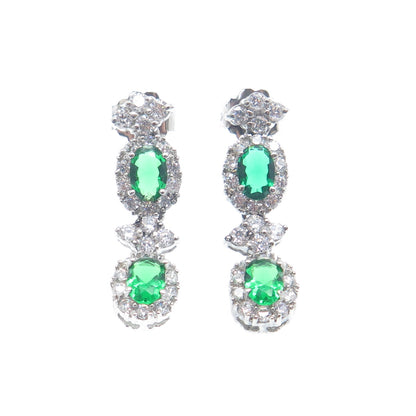 925 Sterling Silver Oval-Cut Green & Round-Cut White C Z Dangle Earrings