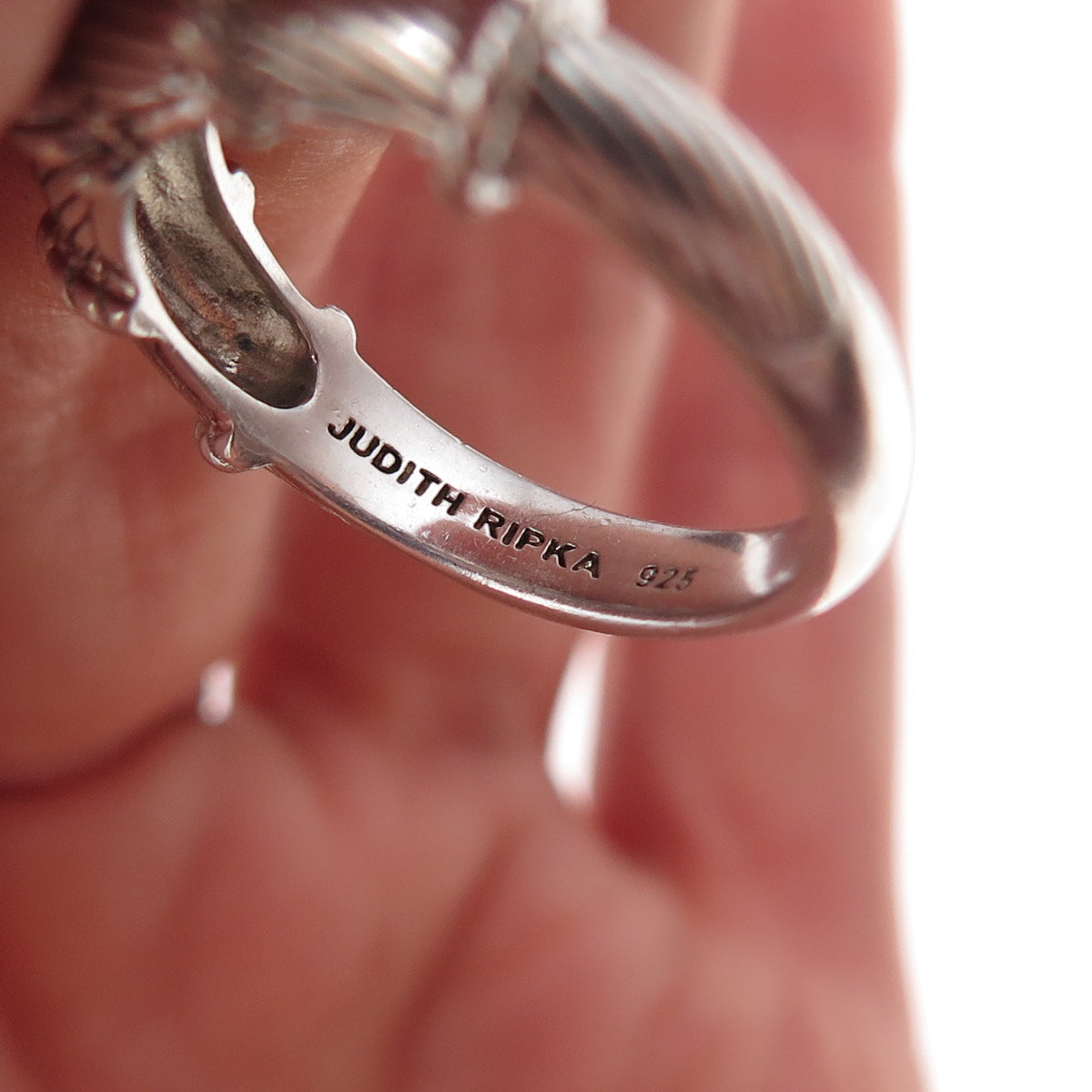 Judith Ripka 925 Sterling Silver Round-Cut C Z Heart Dangle Charm Ring Size 8