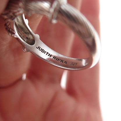 Judith Ripka 925 Sterling Silver Round-Cut C Z Heart Dangle Charm Ring Size 8