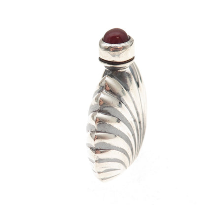925 Sterling Silver Vintage Mexico Real Carnelian Seashell Perfume Bottle