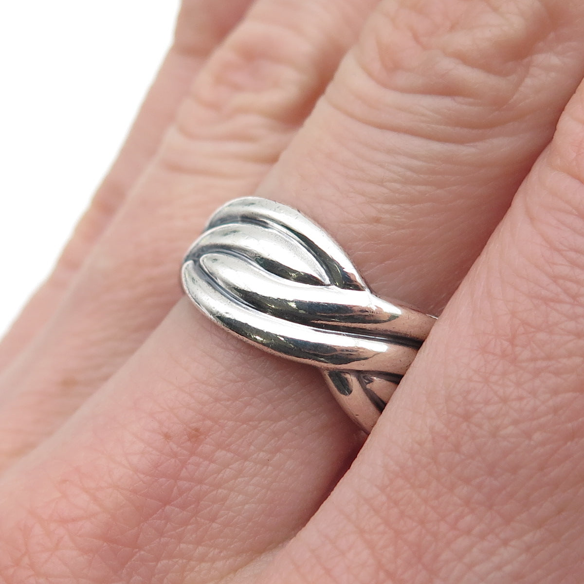 925 Sterling Silver Vintage Modernist Woven Oxidized Ring Size 7