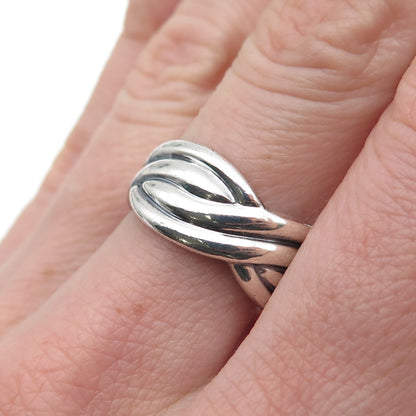 925 Sterling Silver Vintage Modernist Woven Oxidized Ring Size 7