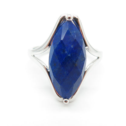 925 Sterling Silver Real Lapis Lazuli Modernist Ring Size 10