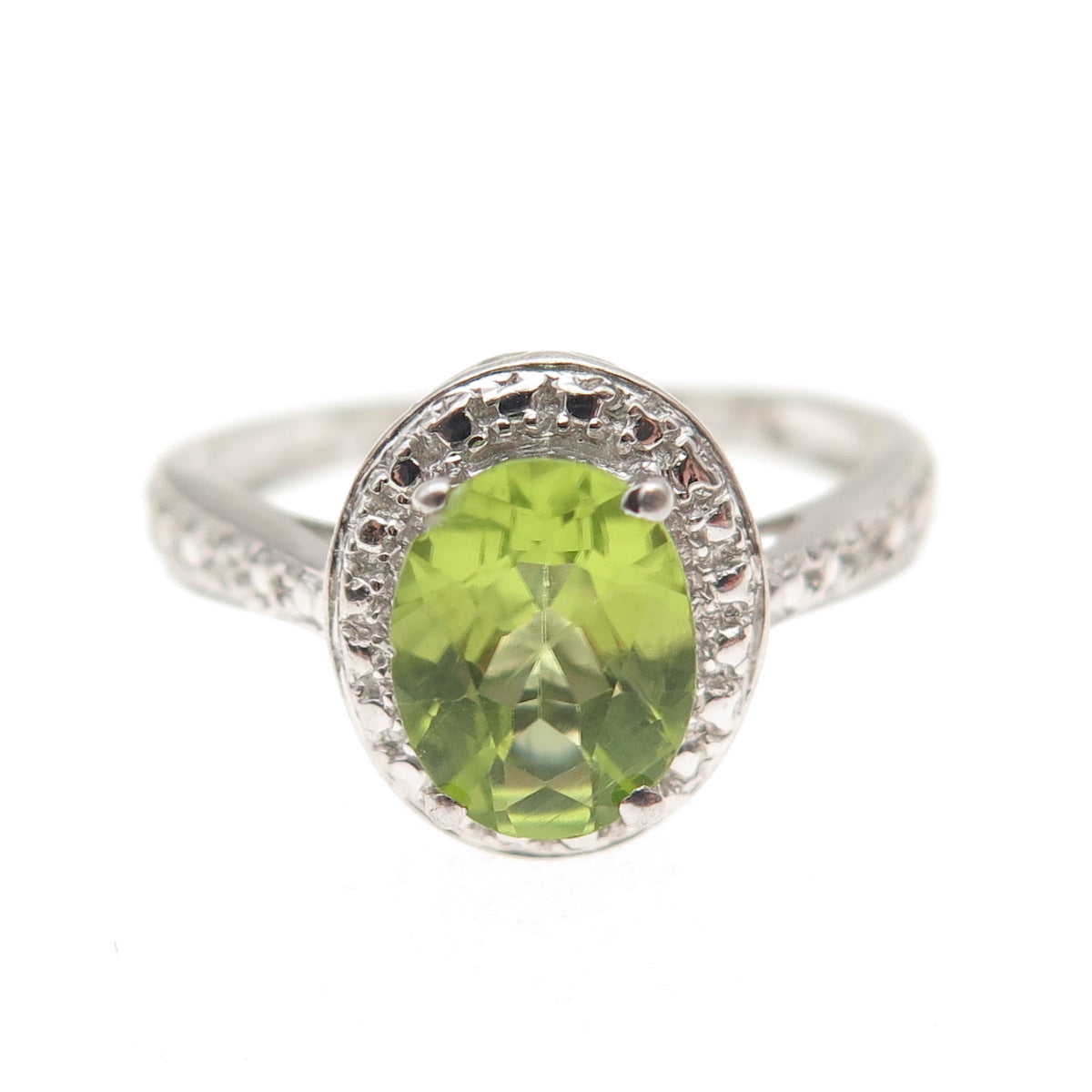 Chuck Clemency 925 Sterling Silver Real Diamond Accent & Peridot Ring Size 7