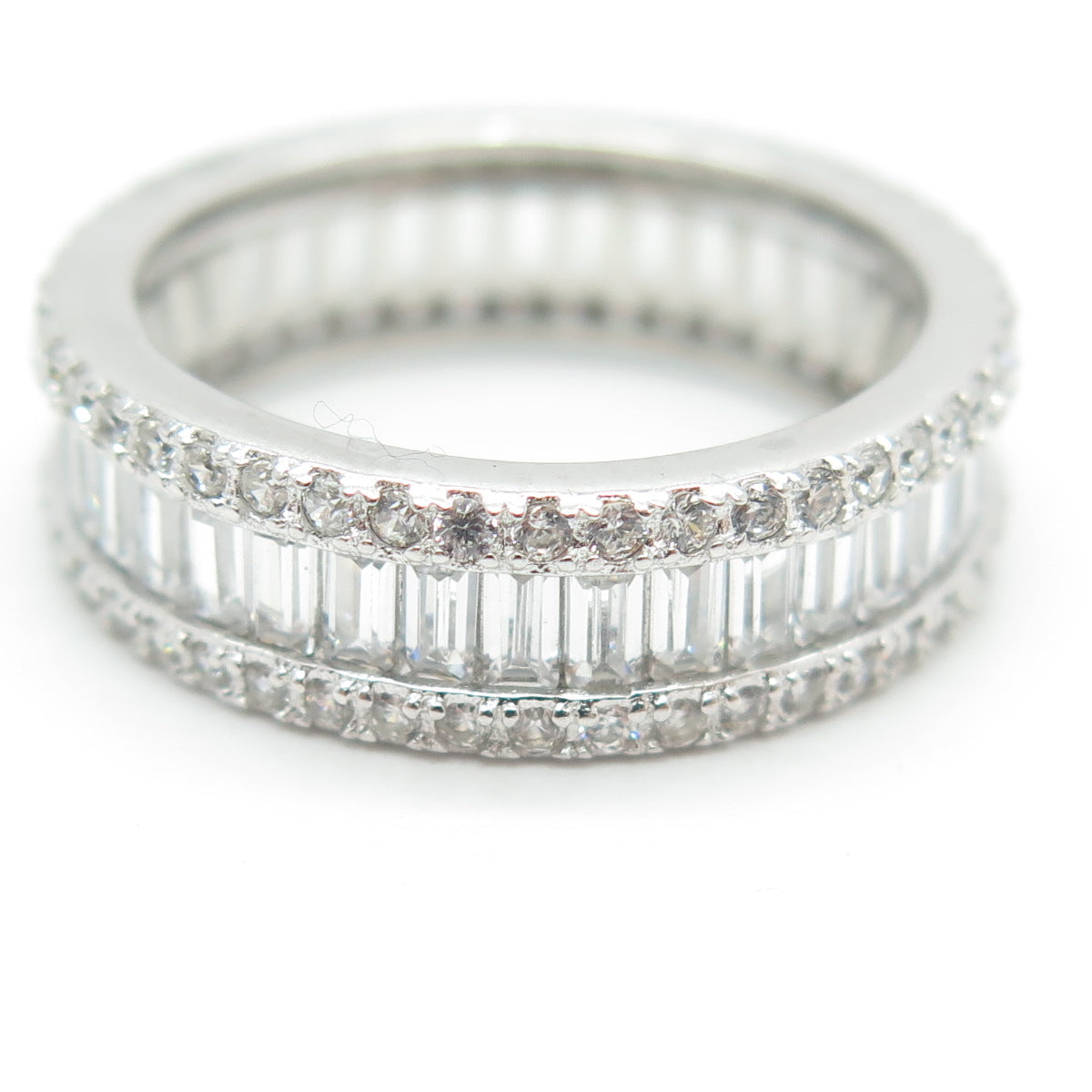 925 Sterling Silver Emerald & Round-Cut C Z All Around Eternity Ring Size 7.25