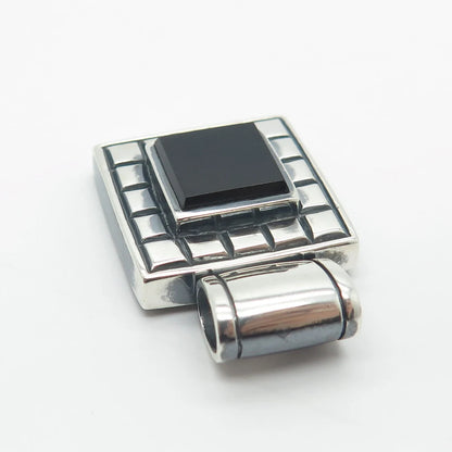 925 Sterling Silver Vintage Sunstone Imports Black Onyx Gem Square Pendant